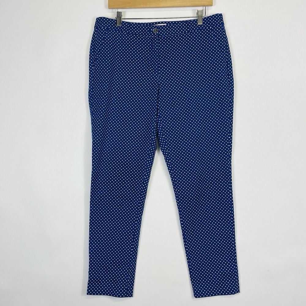 Michael Kors Polka Dot Pants Women 12 Navy Blue Slim Retro Preppy Twee Nautical